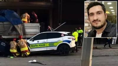 Manisa Alaşehir’de trafik polisi aracı, park halindeki TIR’a çarptı. Kazada