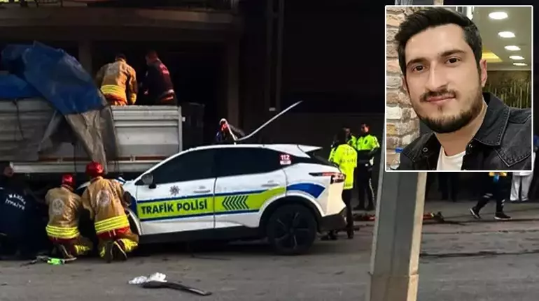 Manisa Alaşehir’de trafik polisi aracı, park halindeki TIR’a çarptı. Kazada