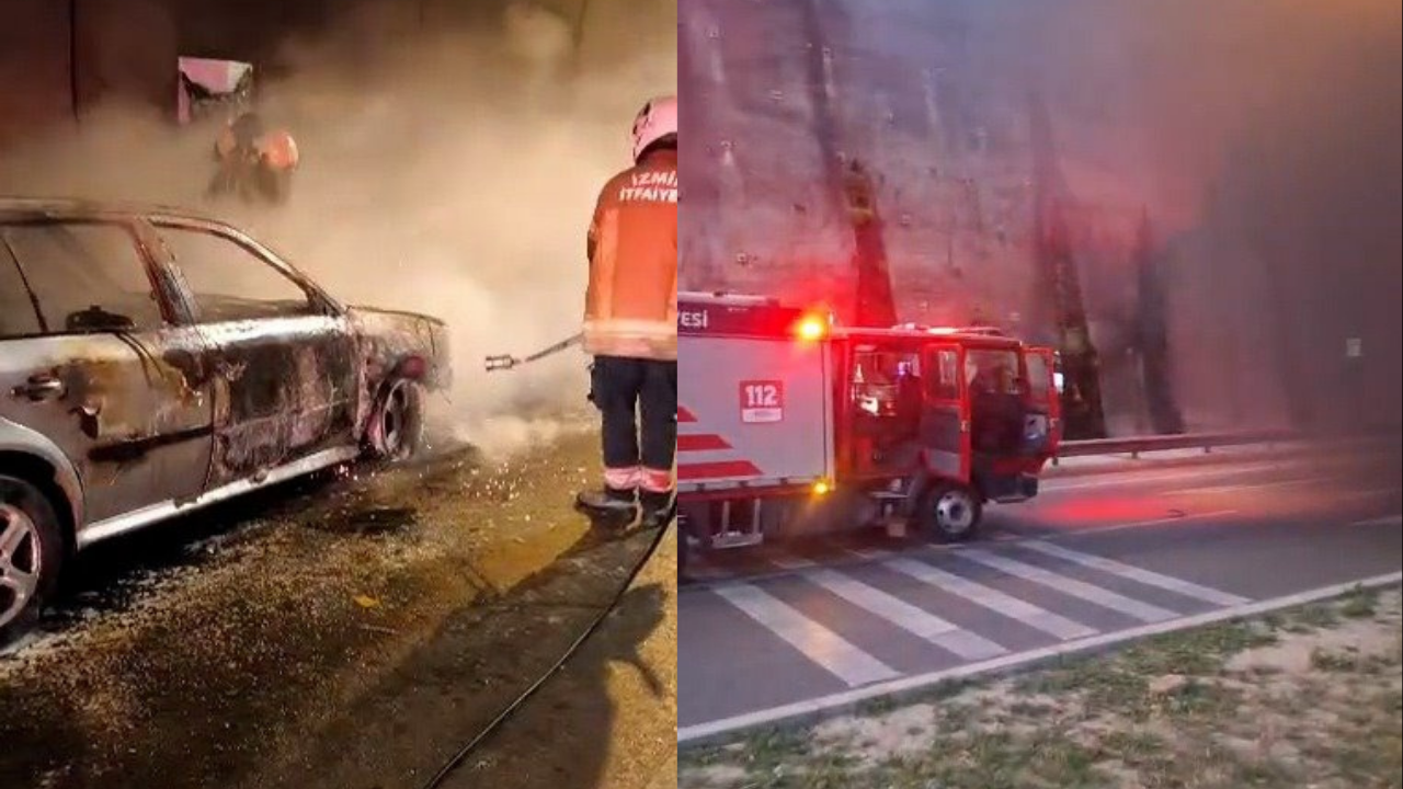 İzmir Konak Tünelleri’nde sabah saatlerinde bir araçta çıkan yangın, itfaiye