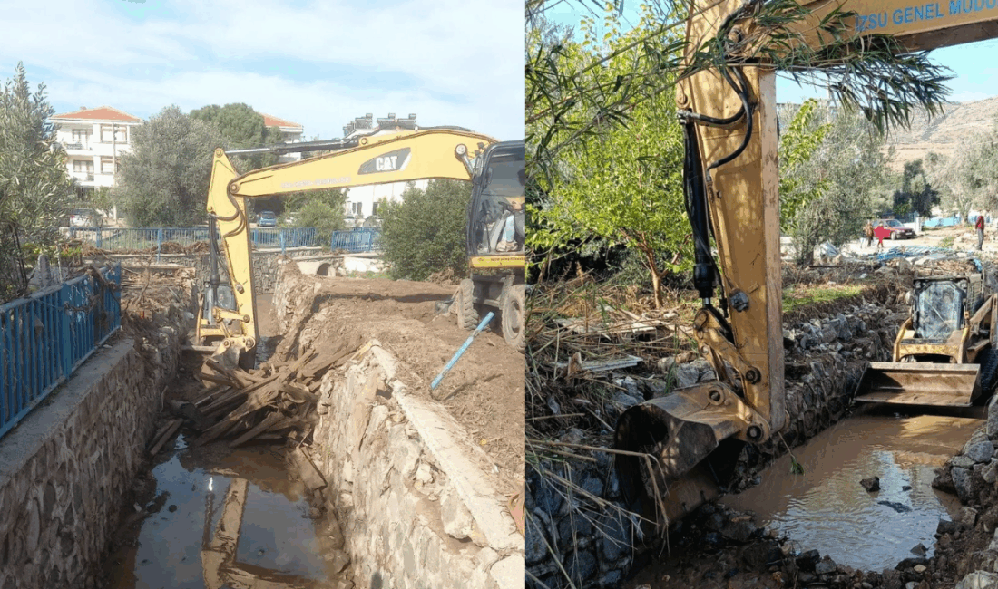 İZSU ekipleri, Foça’da aşırı yağışların yarattığı taşkın riskini azaltmak için