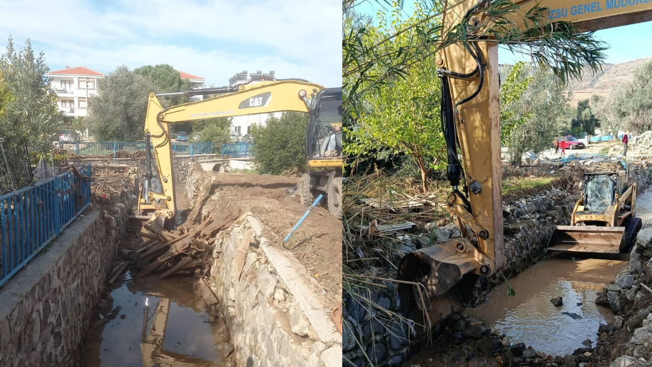 İZSU ekipleri, Foça’da aşırı yağışların yarattığı taşkın riskini azaltmak için